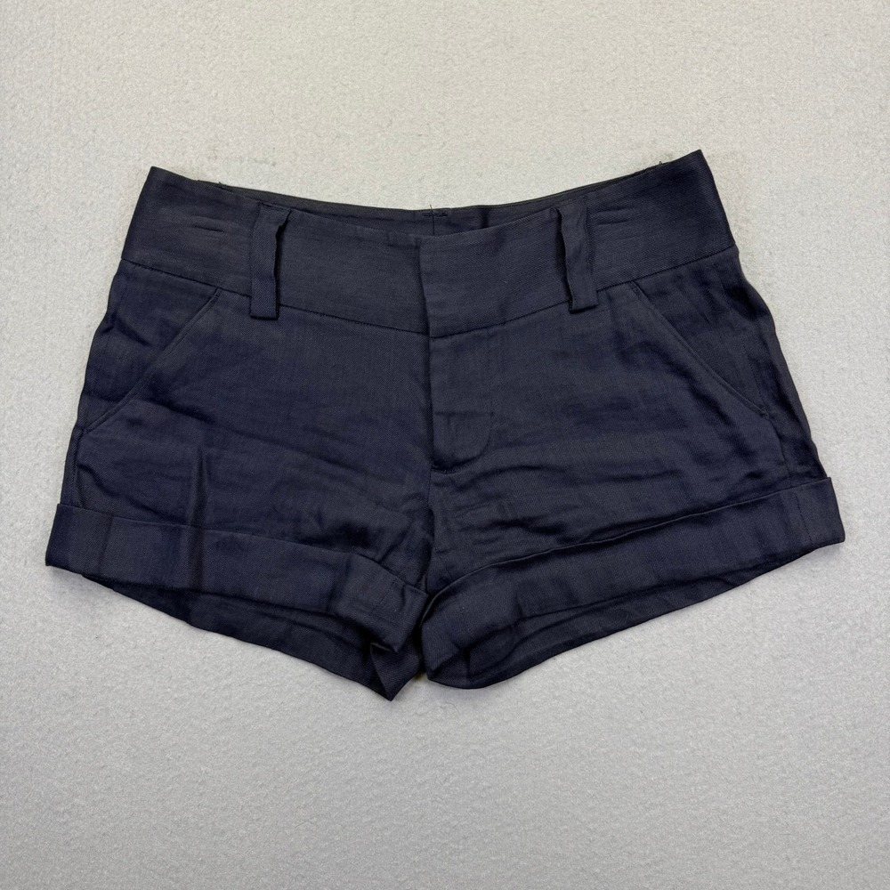 Alice + Olivia Navy Blue Linen Blend Cuffed Mini Shorts Size 0 C000184541‎